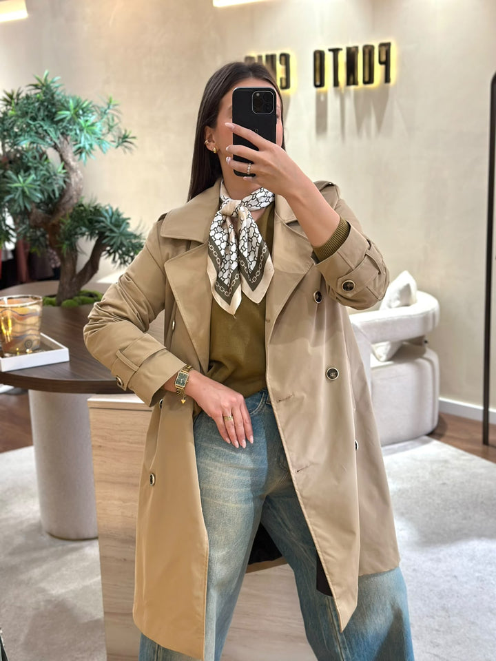 TRENCH COAT BEGE CRUZADO COM BOTÕES MISS YOU