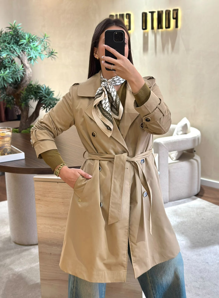 TRENCH COAT BEGE CRUZADO COM BOTÕES MISS YOU