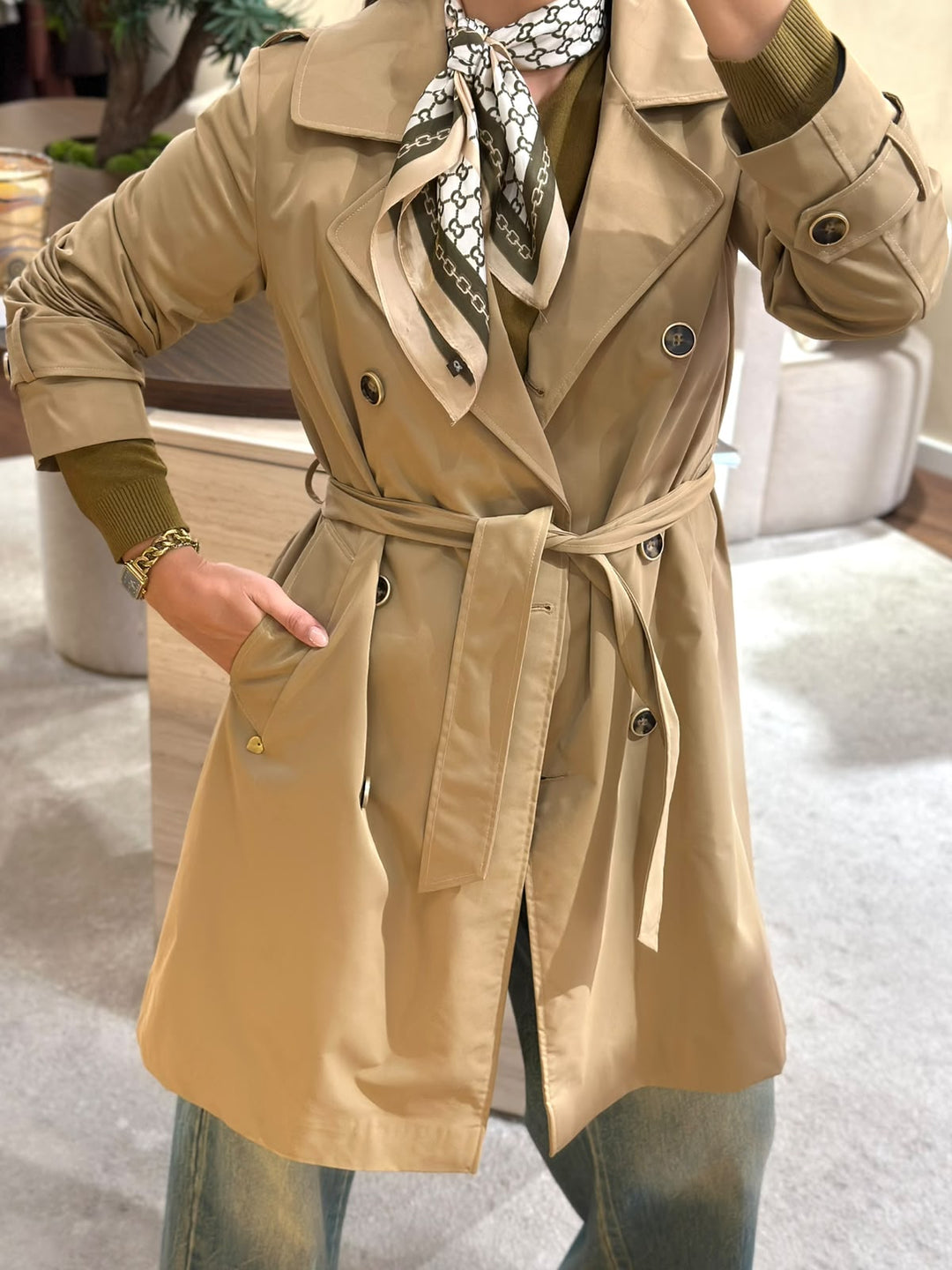 TRENCH COAT BEGE CRUZADO COM BOTÕES MISS YOU