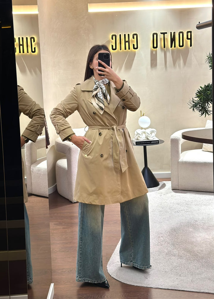 TRENCH COAT BEGE CRUZADO COM BOTÕES MISS YOU