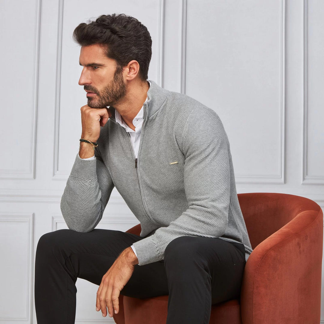 CARDIGAN TRICOT TEXTURA CINZA CLARO ZOLF