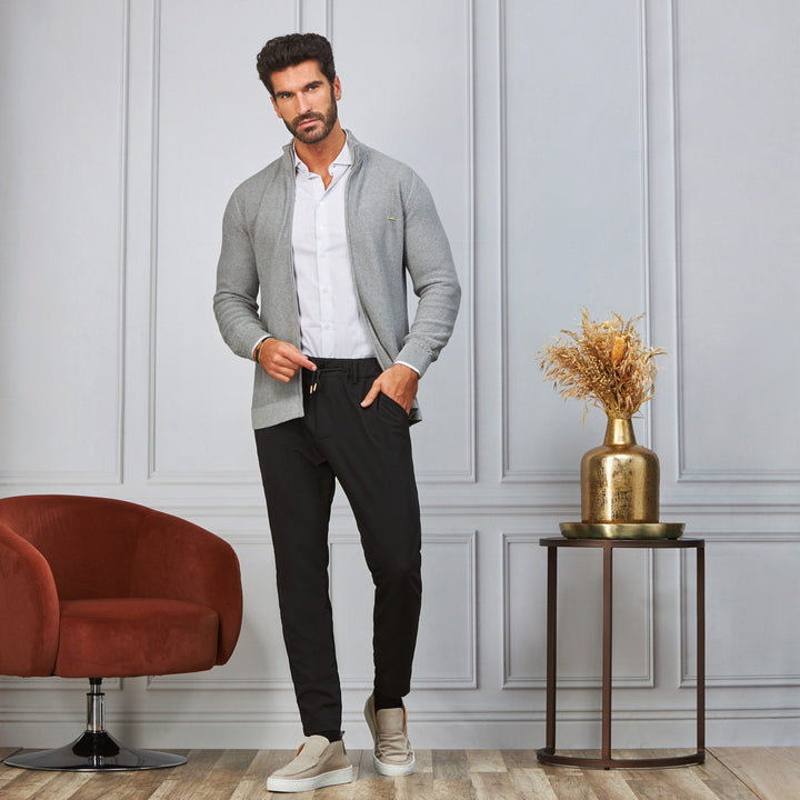 CARDIGAN TRICOT TEXTURA CINZA CLARO ZOLF