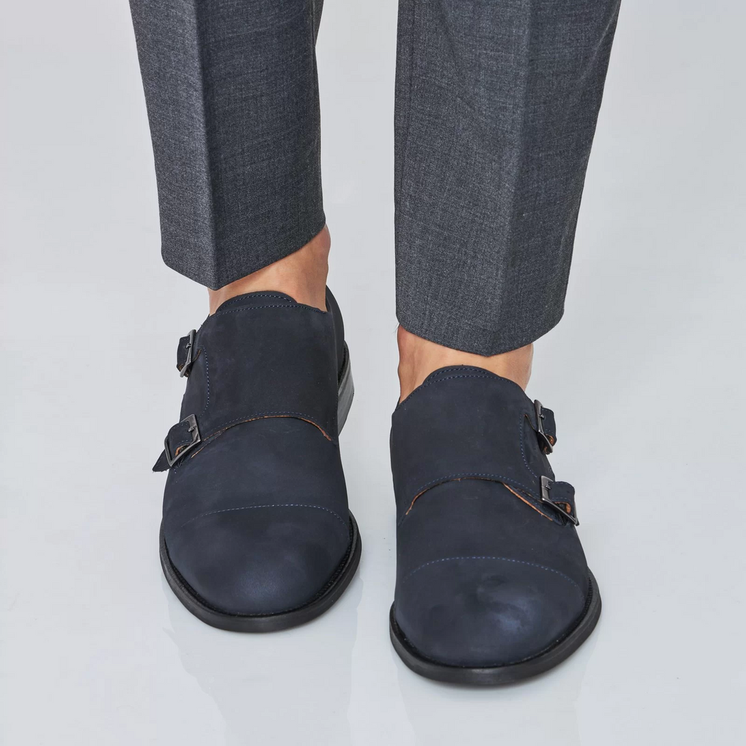 SAPATO DUPLA FIVELA NOBUCK AZUL ZOLF