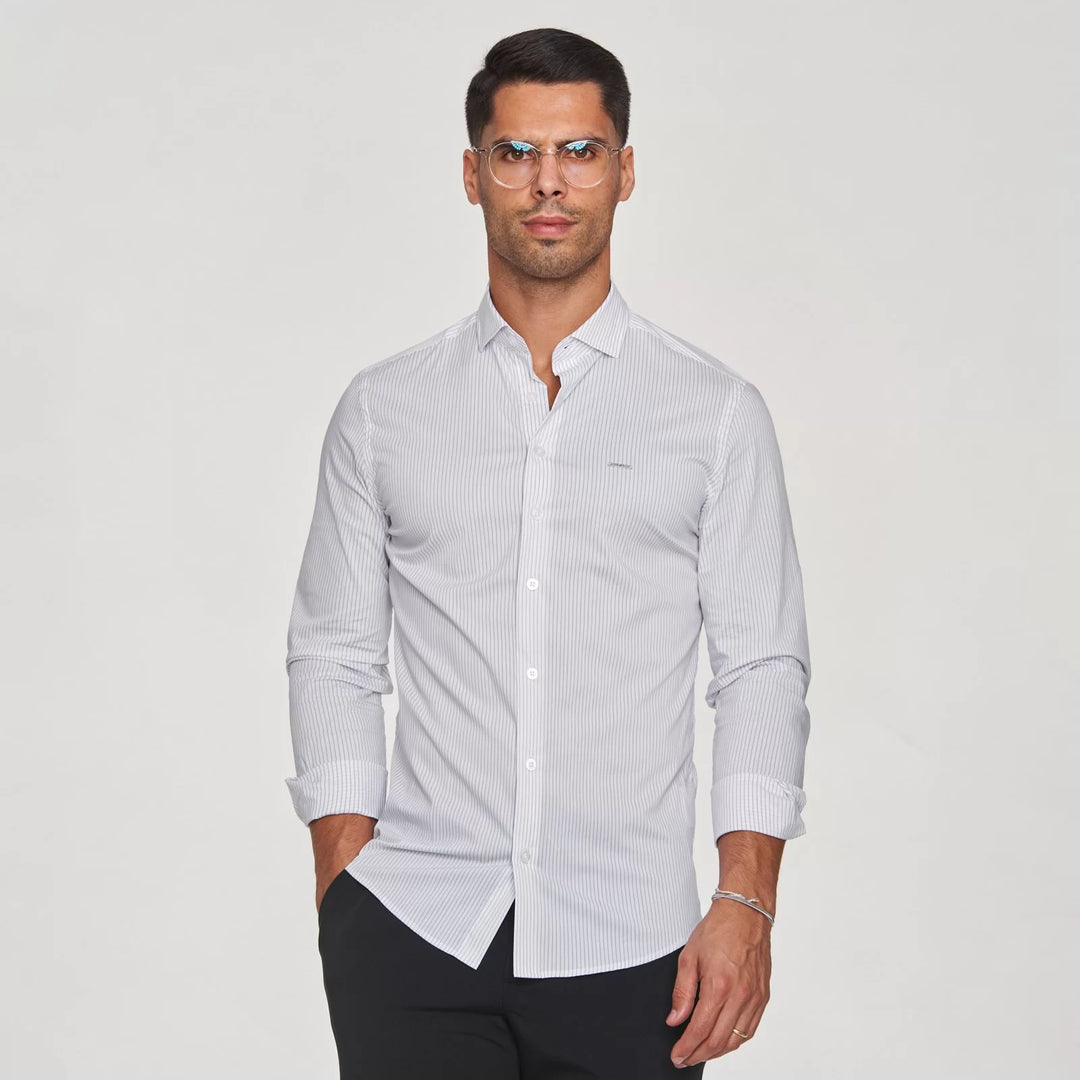 CAMISA GOLA ITALIANA RISCA FINA SLIM FIT CINZA CLARO ZOLF