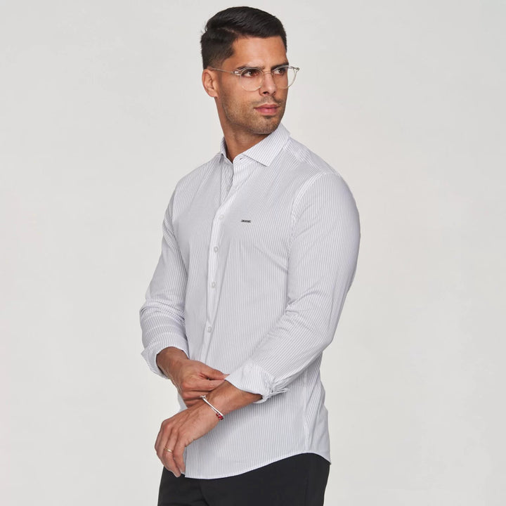 CAMISA GOLA ITALIANA RISCA FINA SLIM FIT CINZA CLARO ZOLF