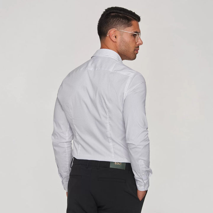 CAMISA GOLA ITALIANA RISCA FINA SLIM FIT CINZA CLARO ZOLF