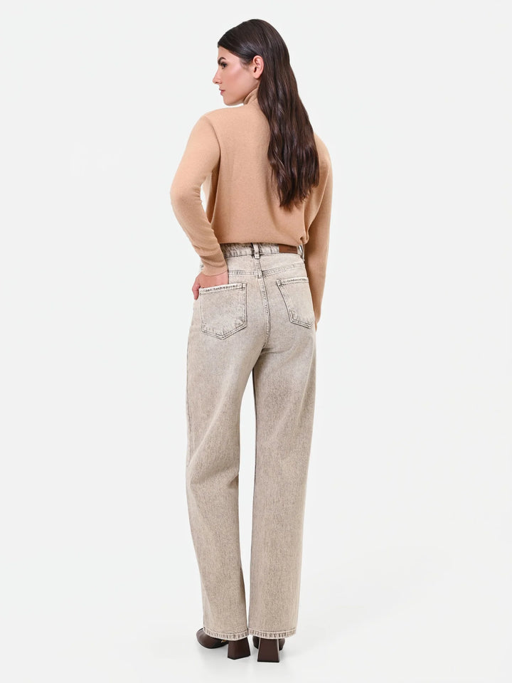CALÇA JEANS BEGE WIDE LEG RINASCIMENTO