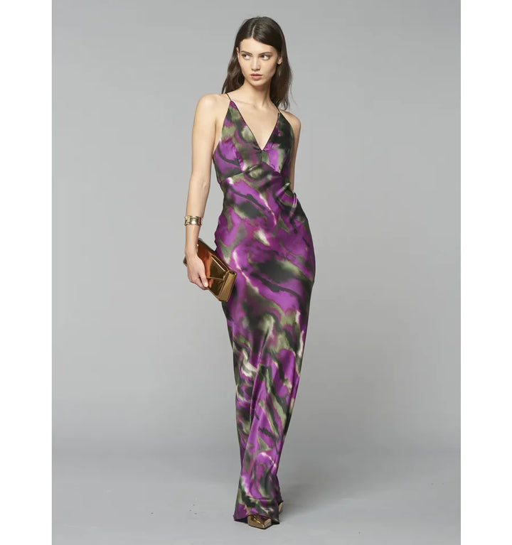 VESTIDO LONGO MULTICOR DECOTE EM V RINASCIMENTO
