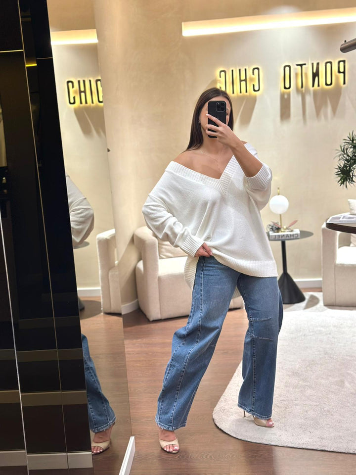 CAMISOLA OVERSIZE BRANCO PONTO CHIC