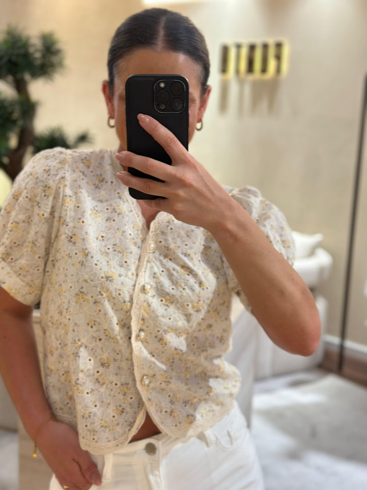 CASACO ESTAMPADO TECIDO RENDADO PONTO CHIC