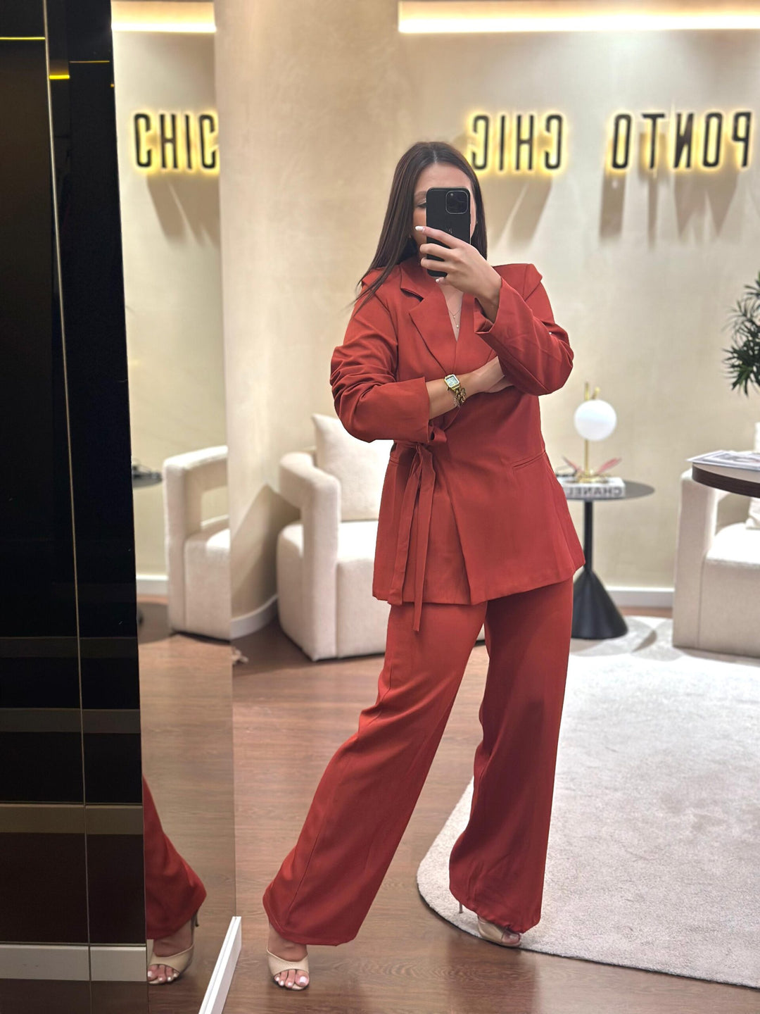 CONJUNTO BLAZER E CALÇA TERRACOTA PONTO CHIC