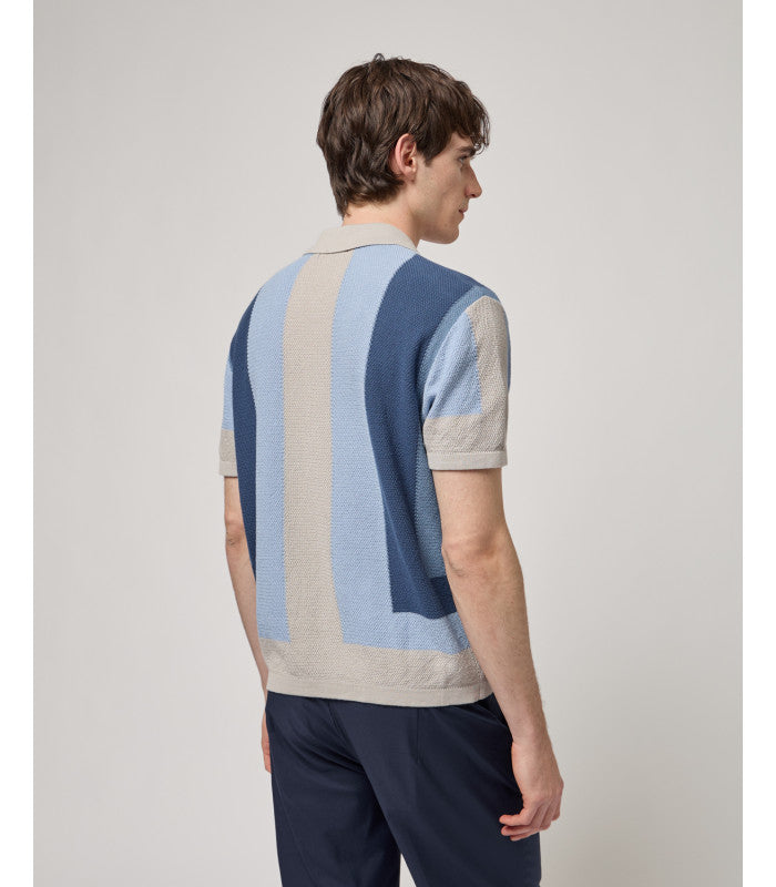 POLO DE MALHA TRICOT COM PADRÃO GEOMÉTRICO AZUL GIANNI LUPO