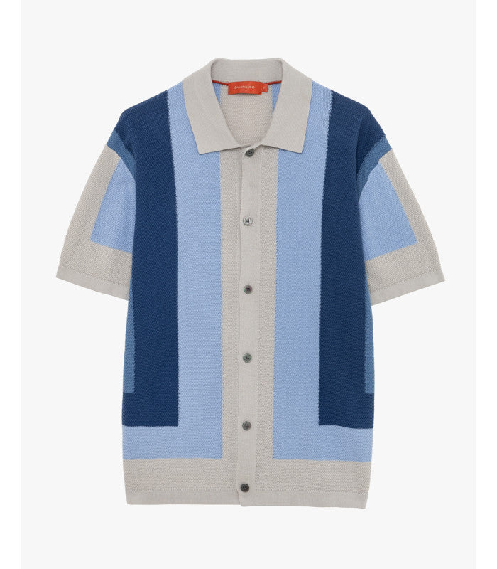 POLO DE MALHA TRICOT COM PADRÃO GEOMÉTRICO AZUL GIANNI LUPO
