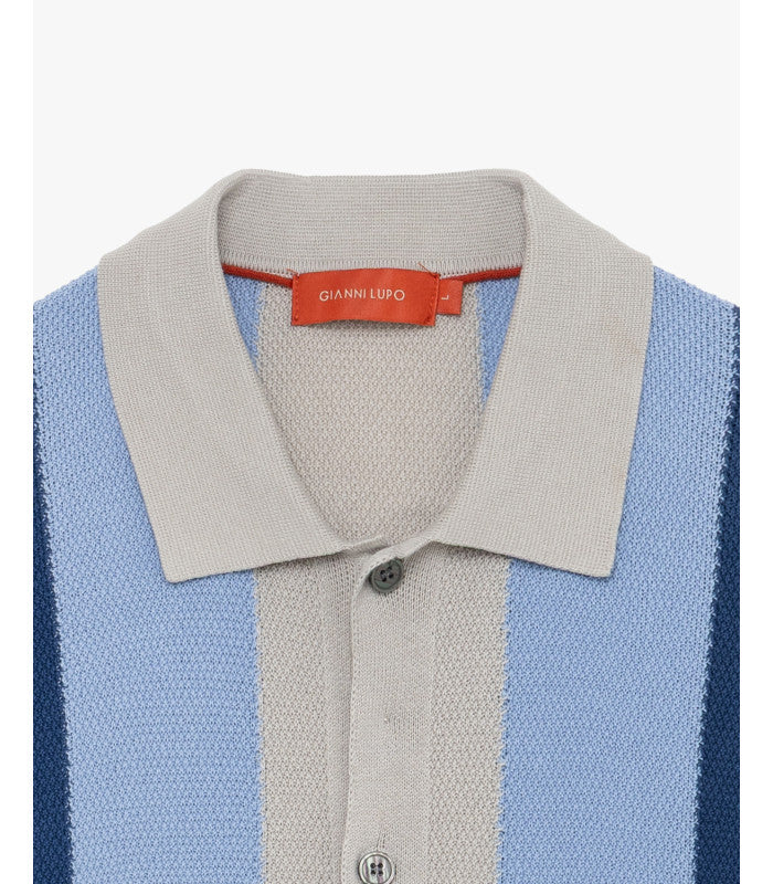 POLO DE MALHA TRICOT COM PADRÃO GEOMÉTRICO AZUL GIANNI LUPO