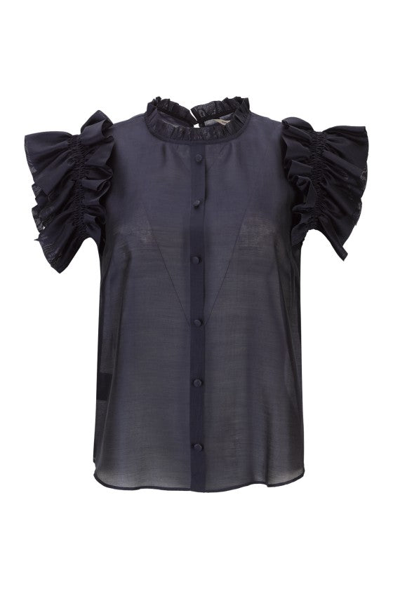 TOP AZUL MARINHO EM ORGANZA SILVINA CAMPOS
