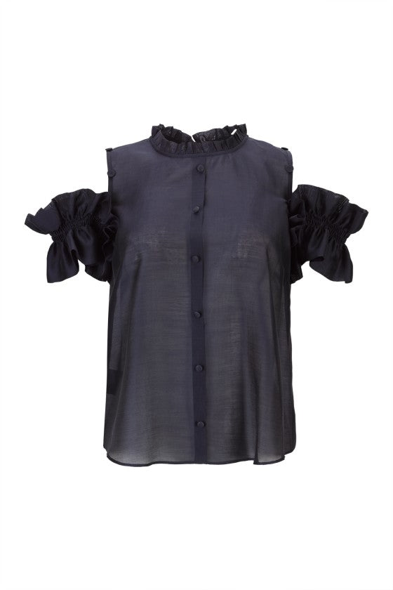 TOP AZUL MARINHO EM ORGANZA SILVINA CAMPOS