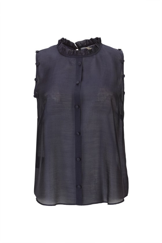 TOP AZUL MARINHO EM ORGANZA SILVINA CAMPOS
