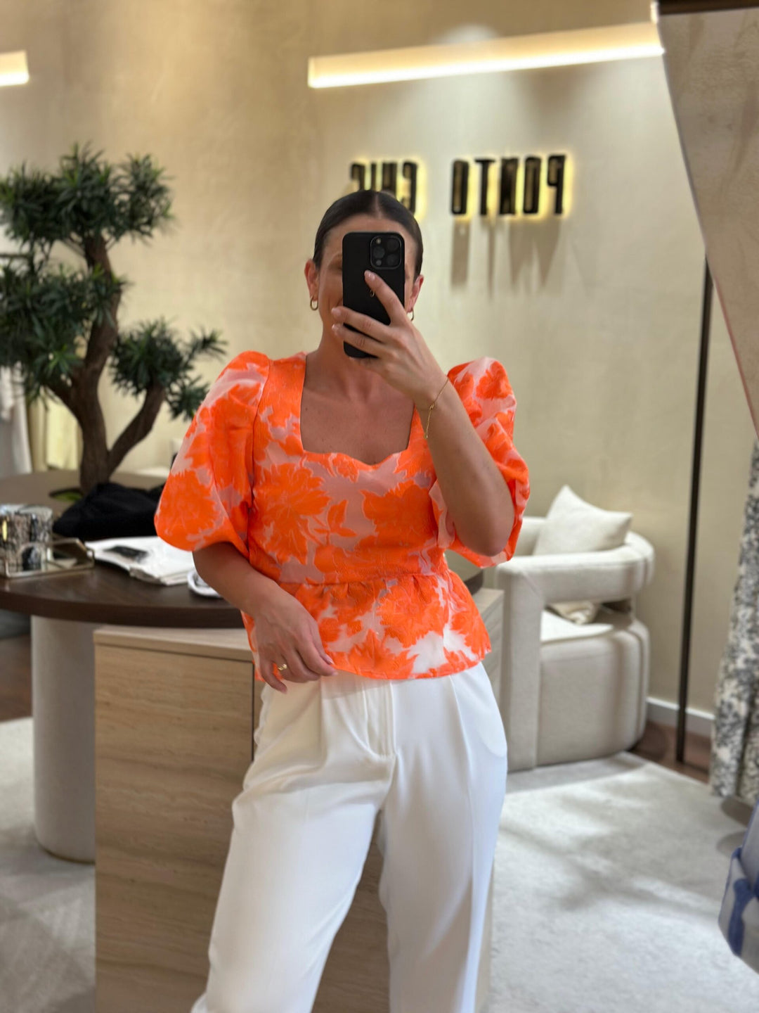 TOP LARANJA MANGA ABALONADA PONTO CHIC