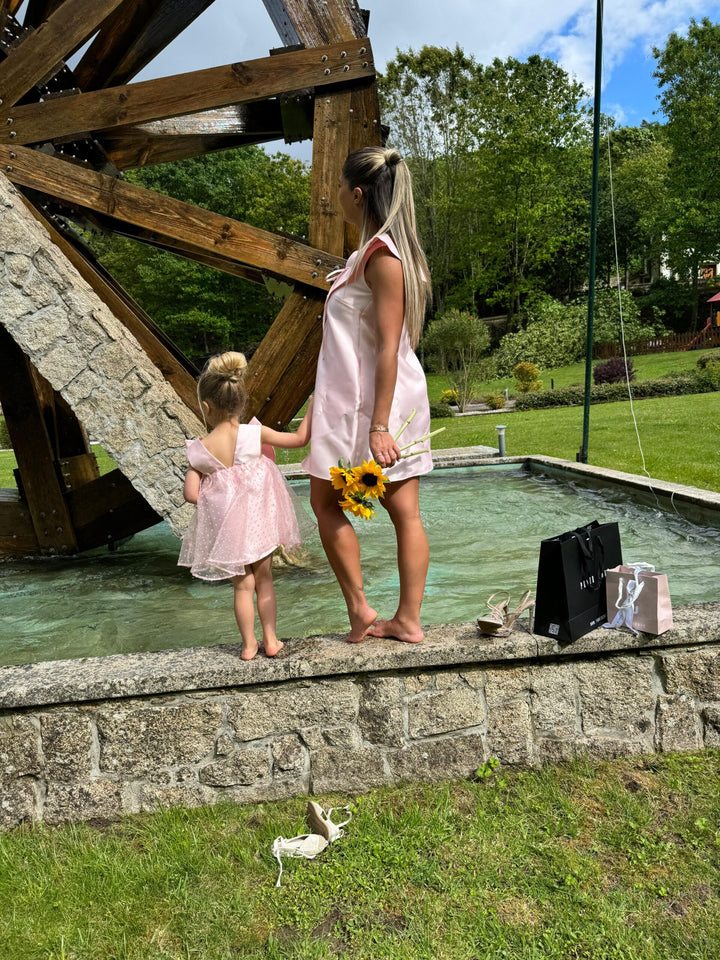 VESTIDO ROSA COM LAÇO E TULE MISS YOU KIDS