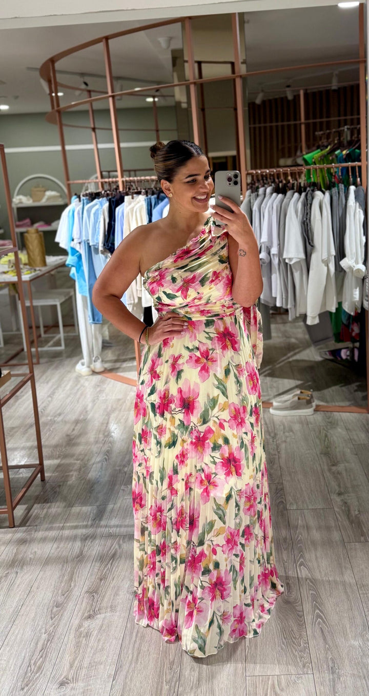 VESTIDO ESTAMPADO PLISSADO PONTO CHIC