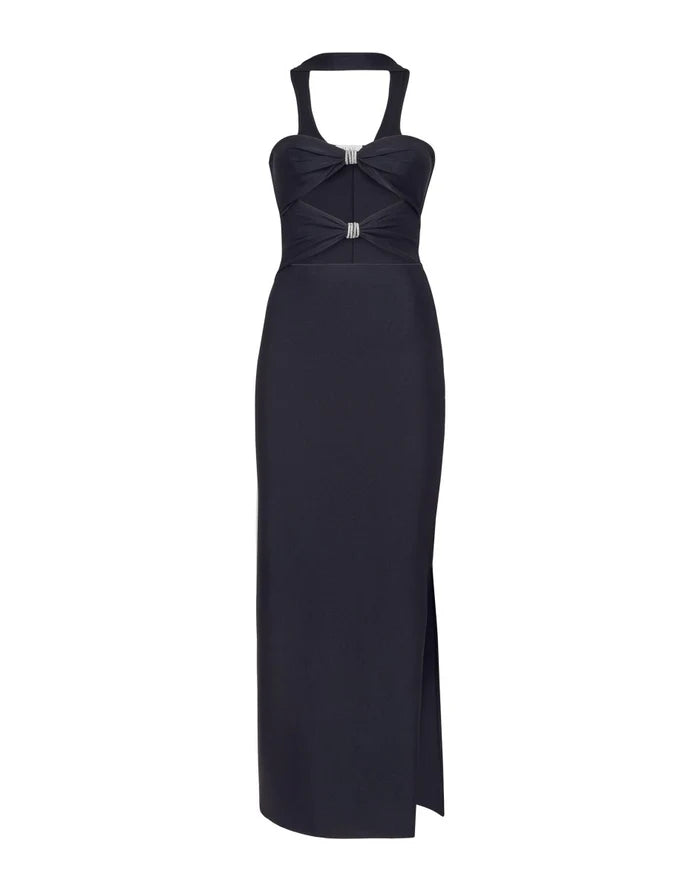 VESTIDO COMPRIDO PRETO ABERTURAS PEITO MVP