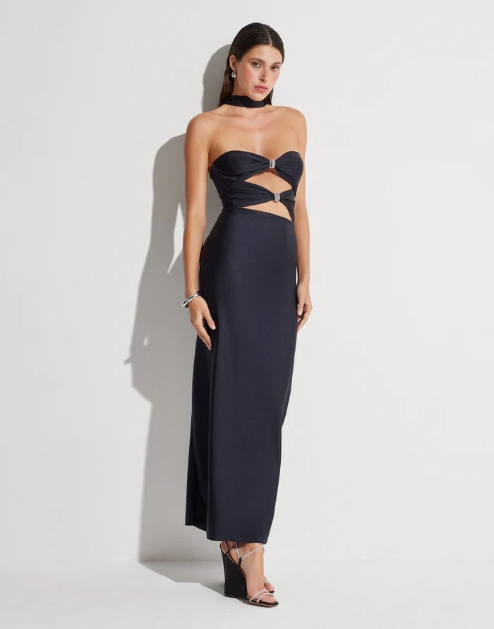 VESTIDO COMPRIDO PRETO ABERTURAS PEITO MVP
