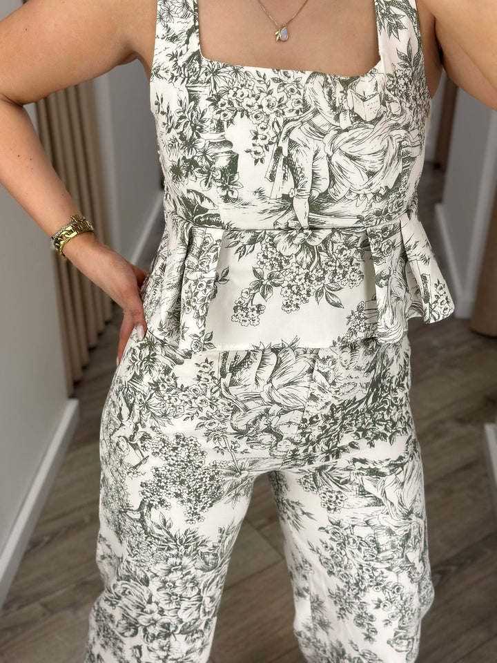 CONJUNTO CALÇA E TOP ESTAMPADO VERDE PONTO CHIC