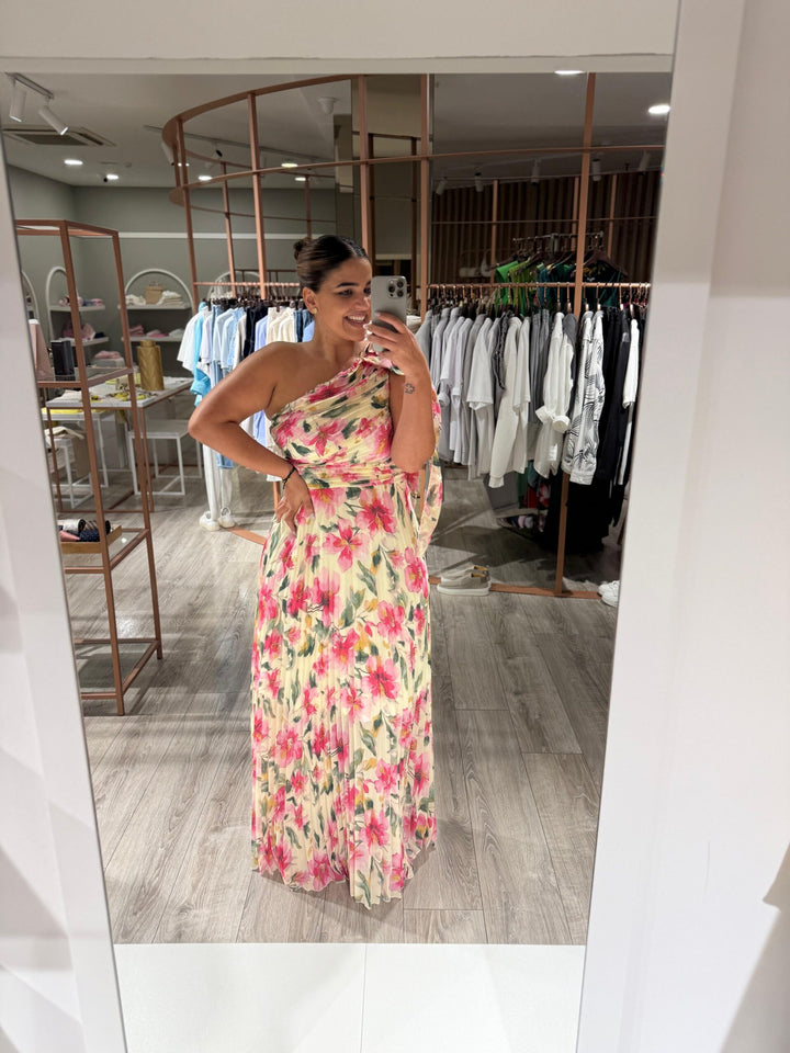 VESTIDO ESTAMPADO PLISSADO PONTO CHIC