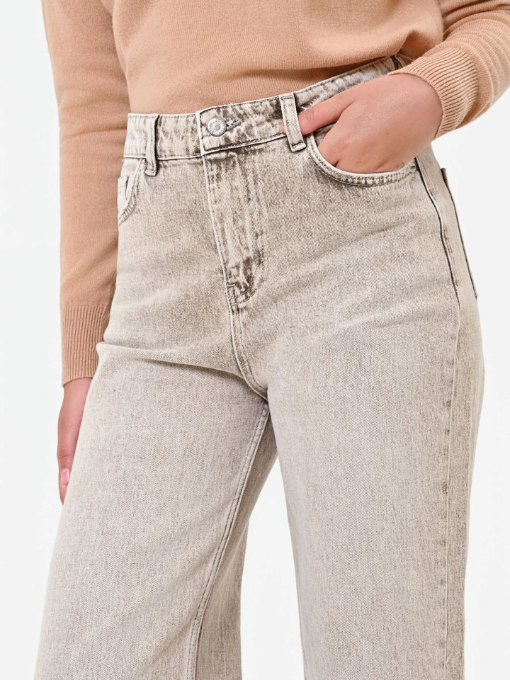 CALÇA JEANS BEGE WIDE LEG RINASCIMENTO