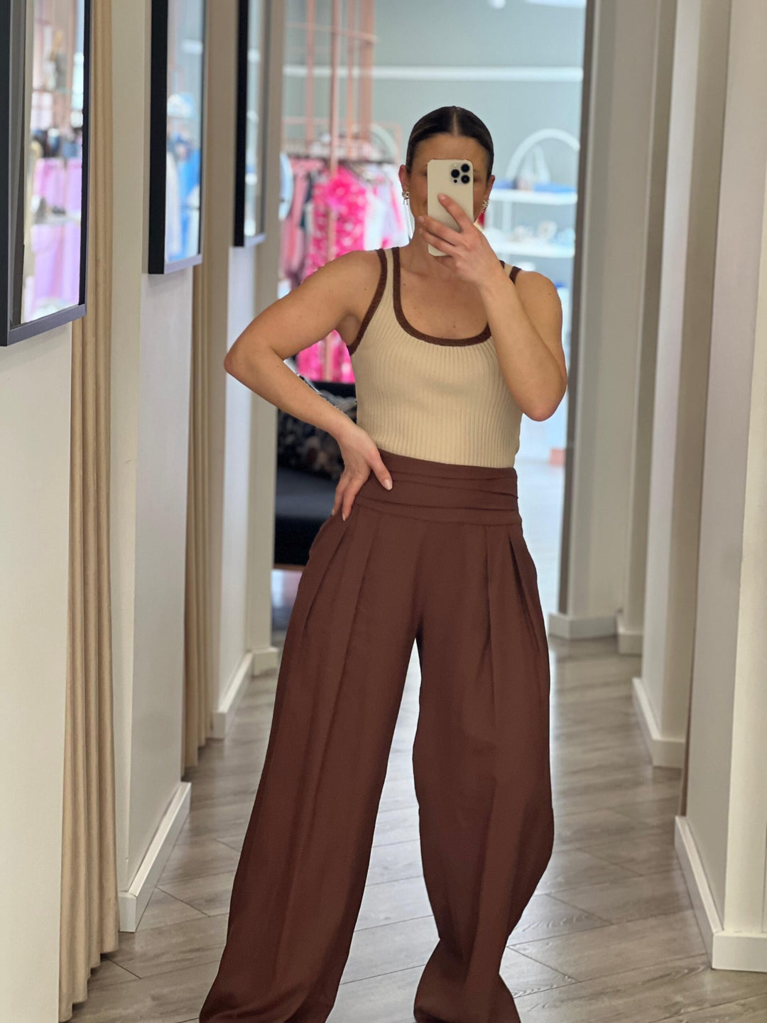 TOP CAVEADO DE MALHA CAMEL GAELLE PARIS