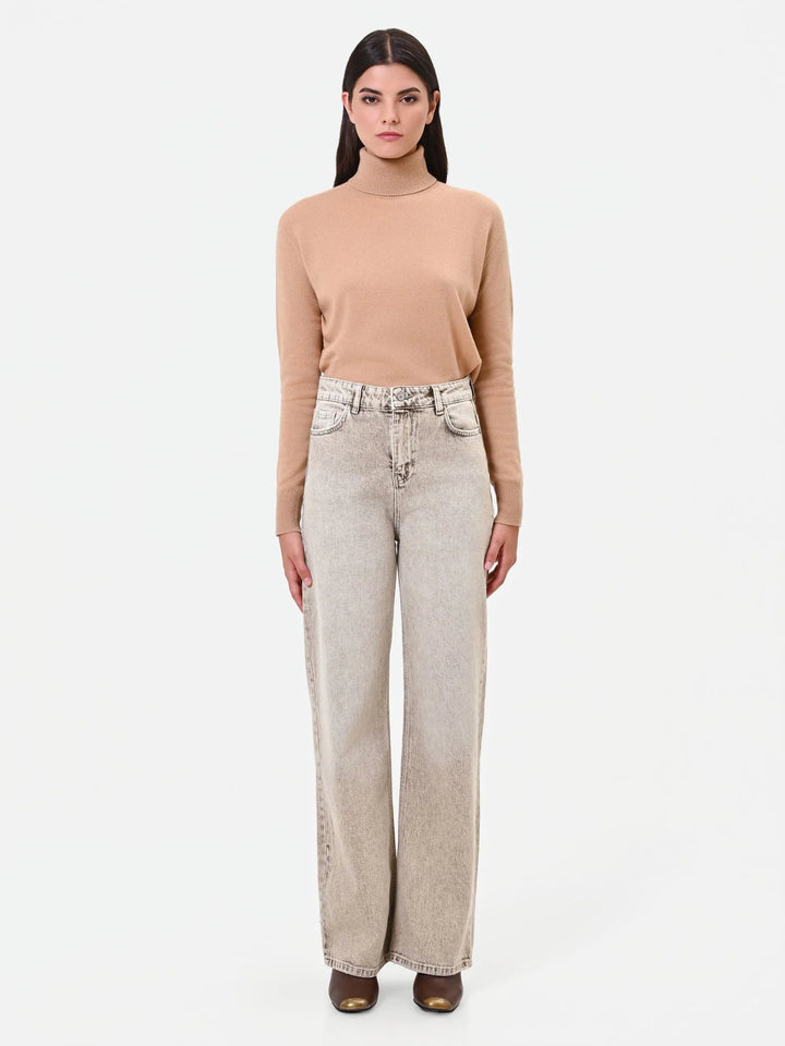 CALÇA JEANS BEGE WIDE LEG RINASCIMENTO