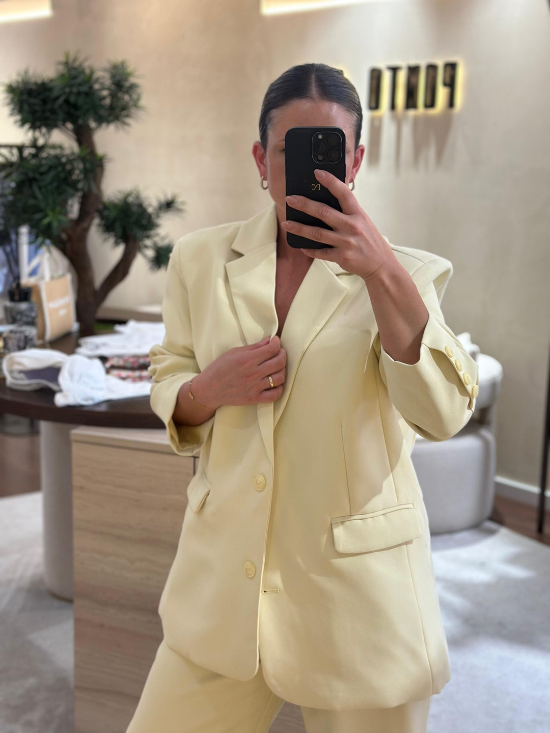 CONJUNTO BLAZER E PANTALONA AMARELO PONTO CHIC