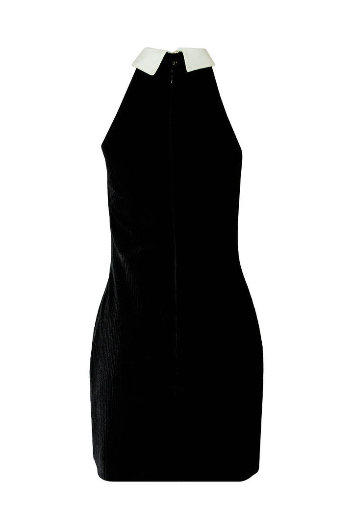 VESTIDO DE VELUDO PRETO COM APLICAÇÃO EM JOÍAS SAHOCO