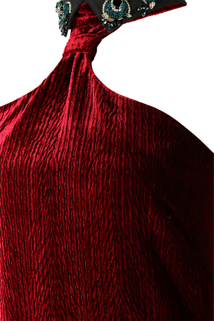 VESTIDO DE VELUDO COM APLICAÇÃO EM JOÍAS SAHOCO