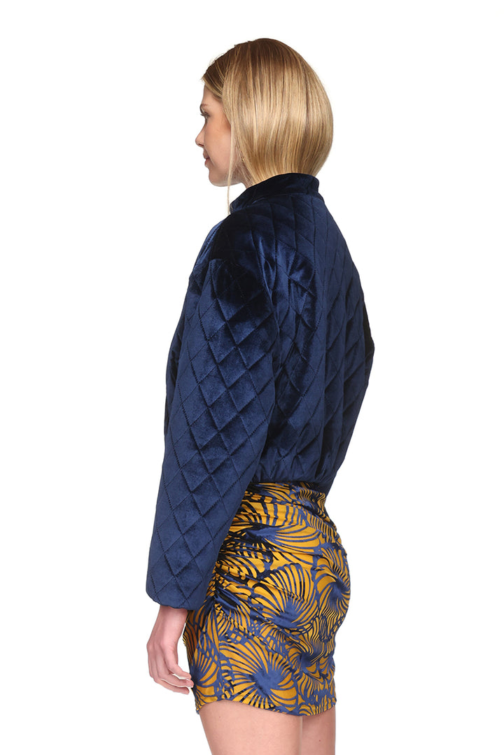 CASACO PUFFER EM VELUDO AZUL SAHOCO