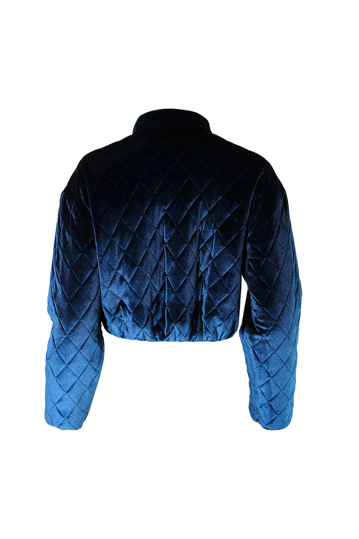 CASACO PUFFER EM VELUDO AZUL SAHOCO