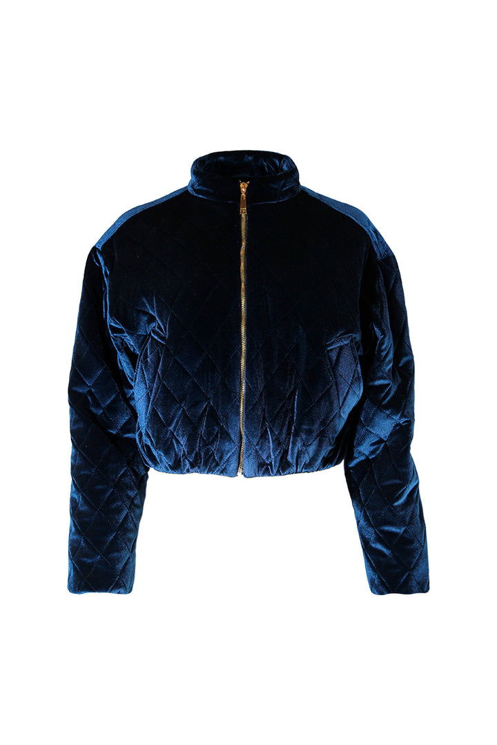 CASACO PUFFER EM VELUDO AZUL SAHOCO