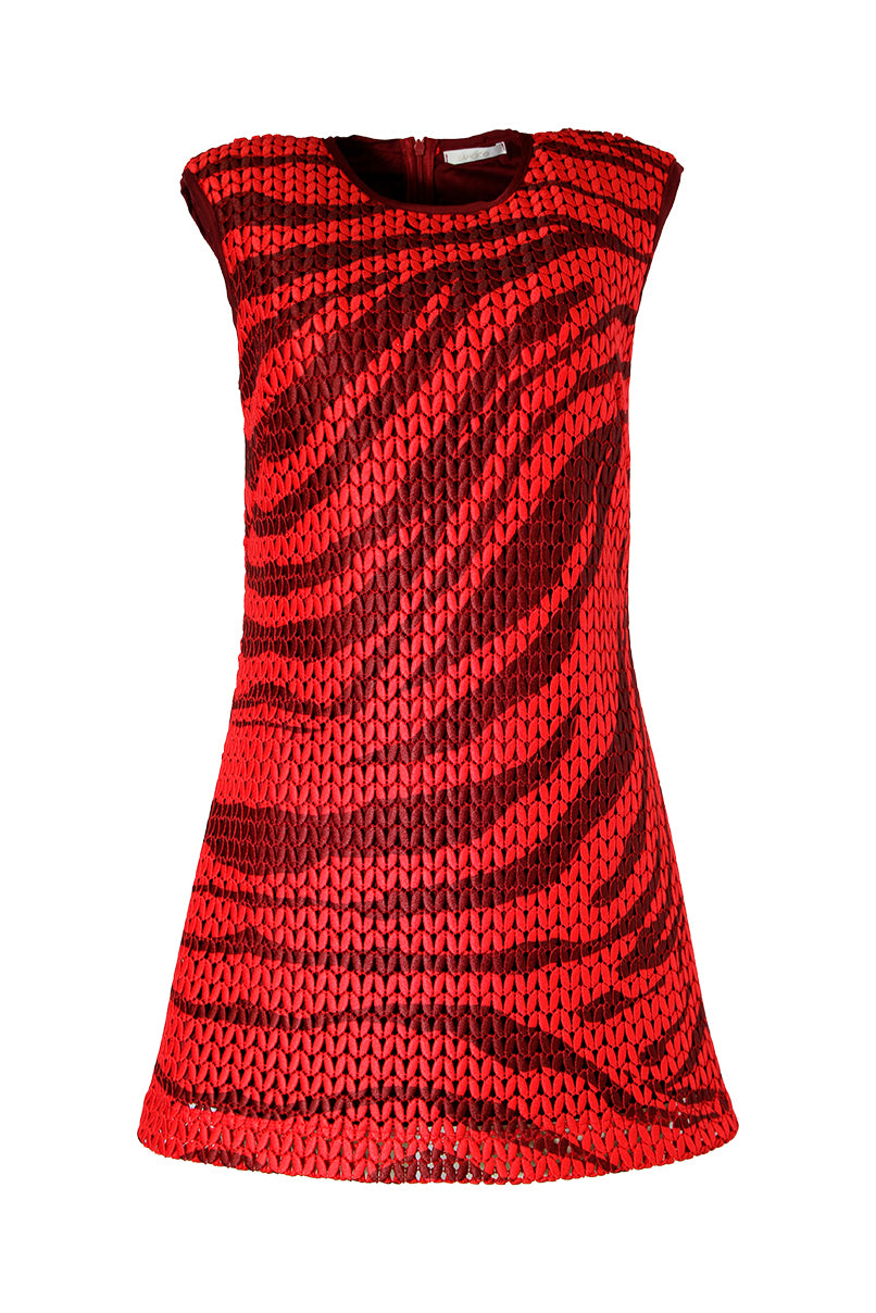 VESTIDO VERMELHO DE MALHA RECORTADA SAHOCO