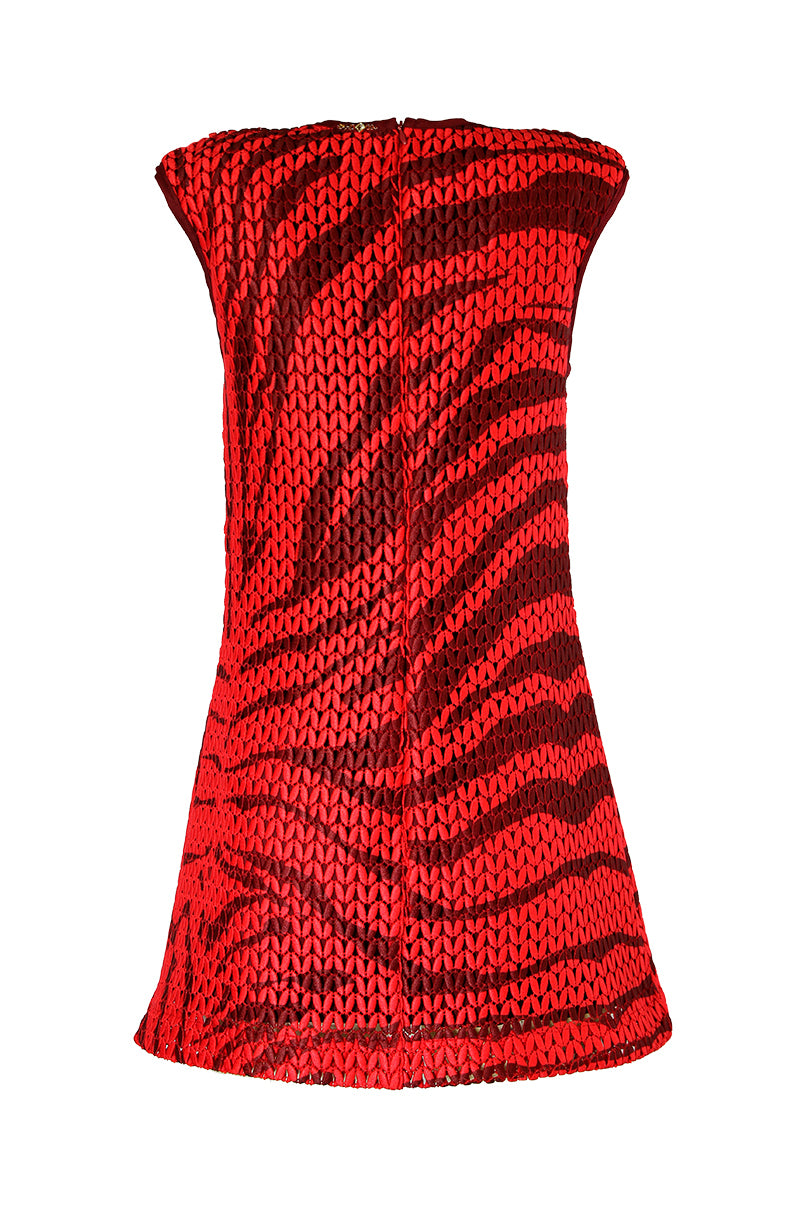 VESTIDO VERMELHO DE MALHA RECORTADA SAHOCO