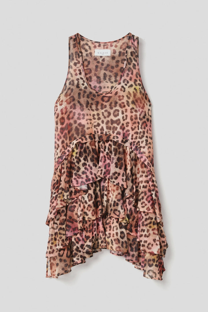 VESTIDO ANIMAL PRINT COM FOLHOS GAELLE PARIS
