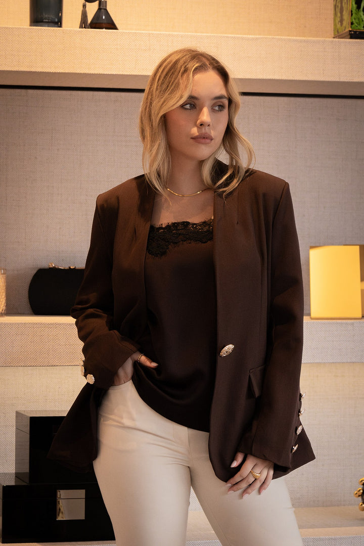 BLAZER CASTANHO COM BOTÕES DOURADOS PONTO CHIC