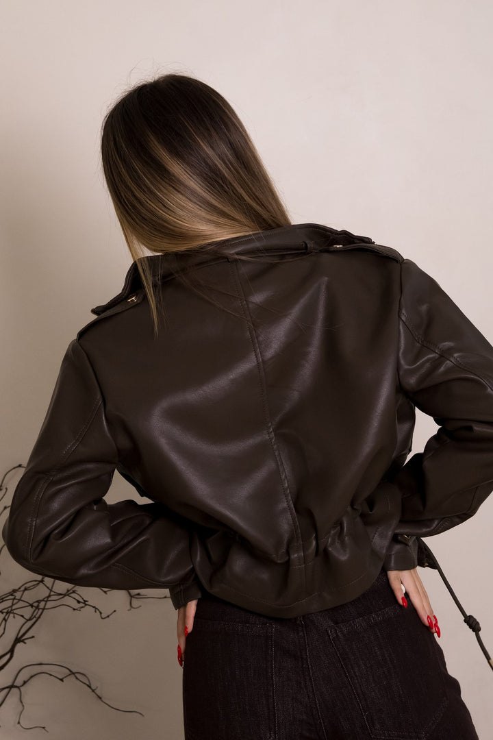 CASACO CROPPED CASTANHO PONTO CHIC