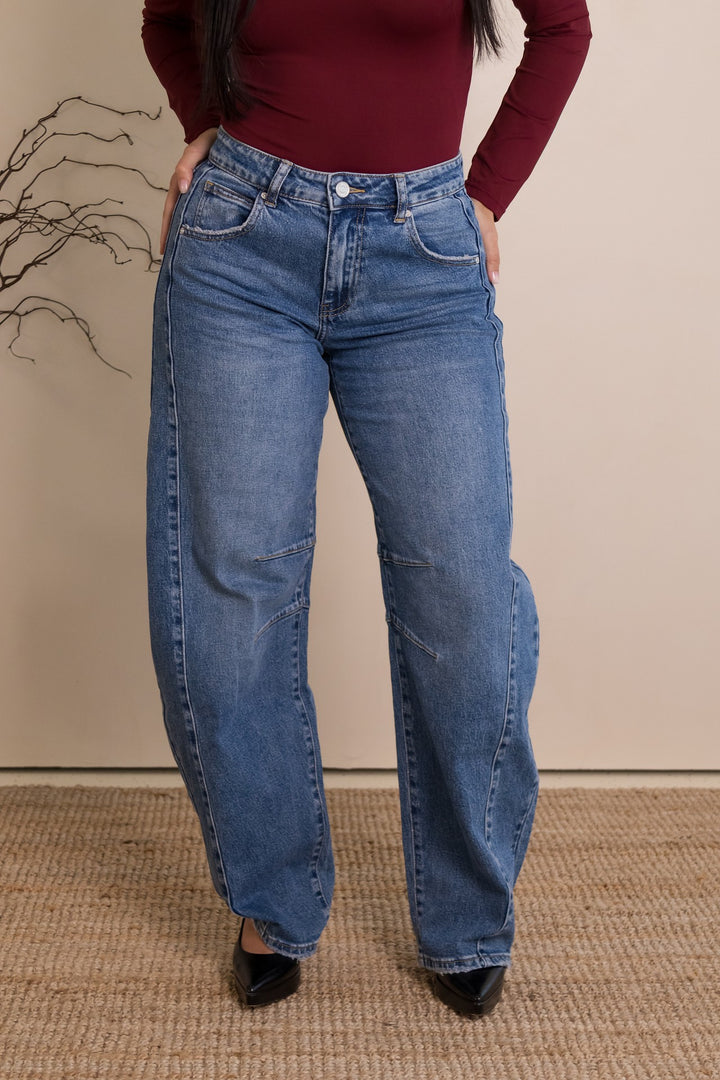 CALÇA JEANS CORTE RETO AZUL PONTO CHIC