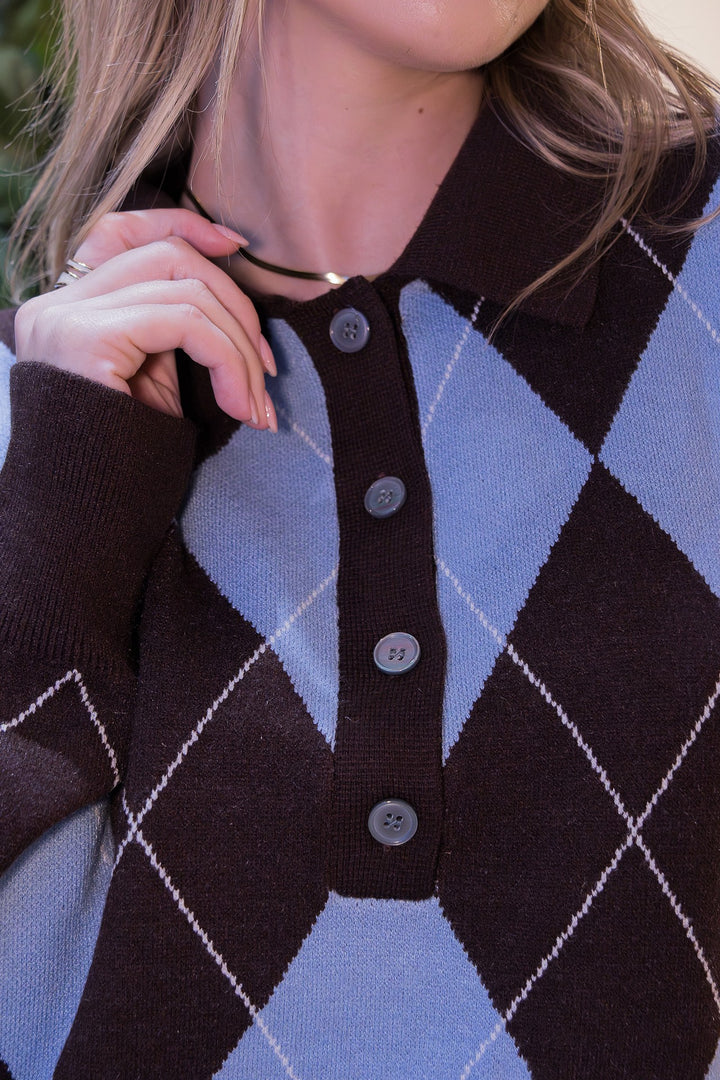 CAMISOLA LOSANGOS AZUL E CASTANHA PONTO CHIC