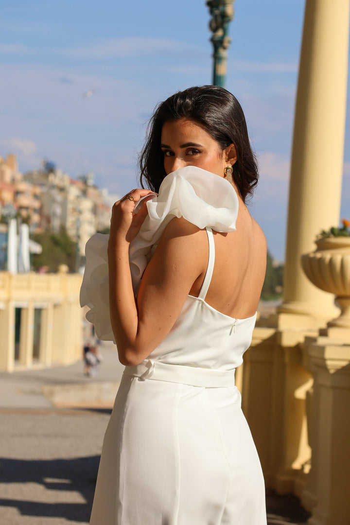 VESTIDO COMPRIDO BRANCO COM FOLHO PONTO CHIC