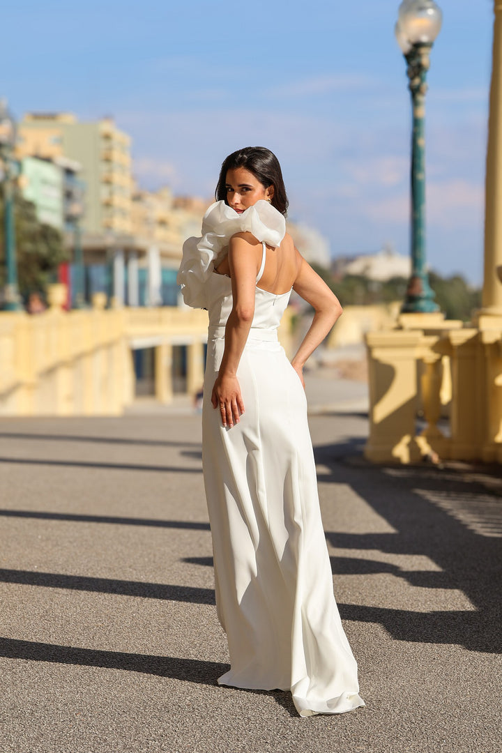 VESTIDO COMPRIDO BRANCO COM FOLHO PONTO CHIC
