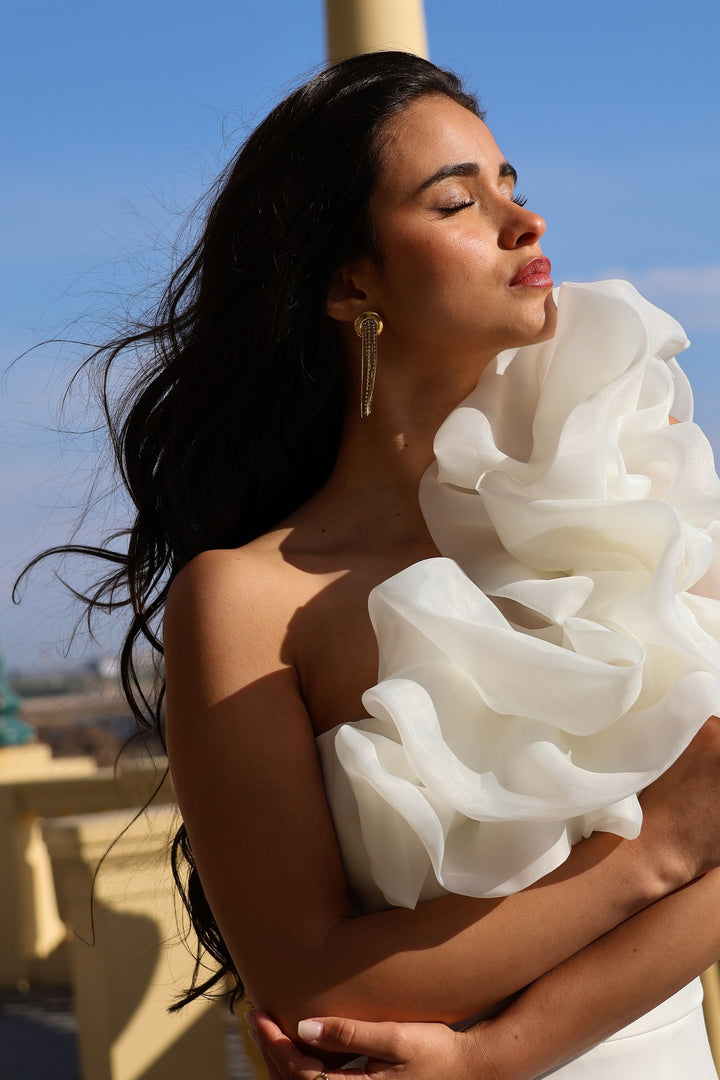 VESTIDO COMPRIDO BRANCO COM FOLHO PONTO CHIC