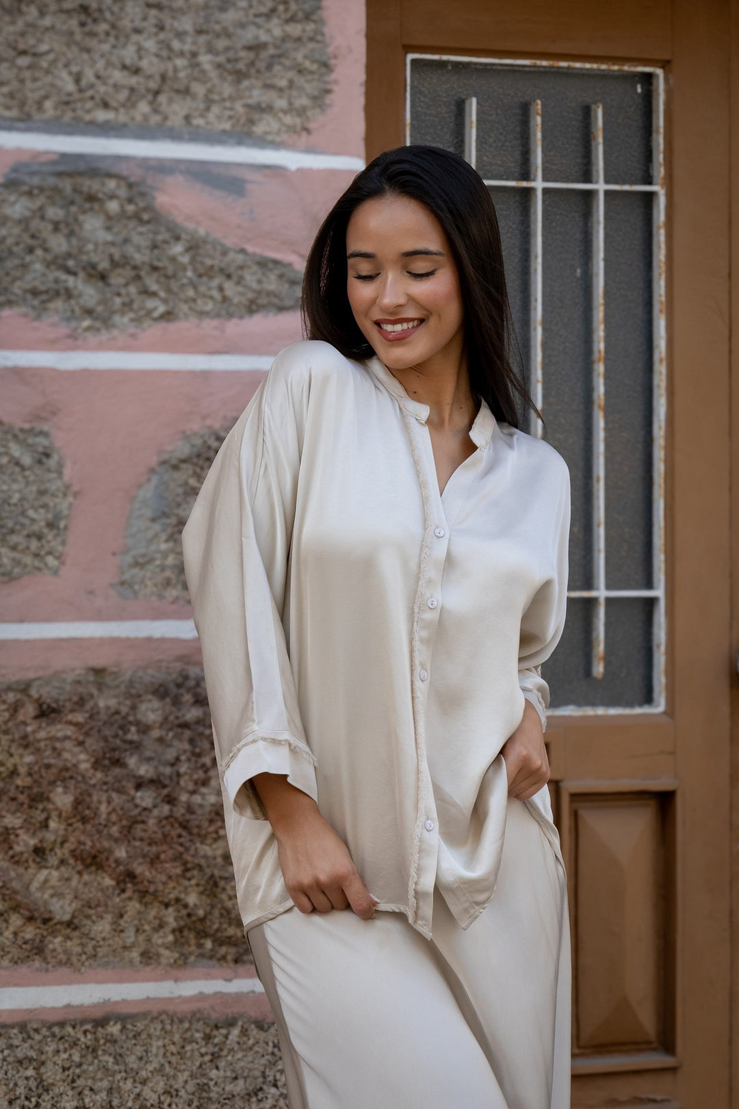 CAMISA TAUPE COM FRANJAS RUGA