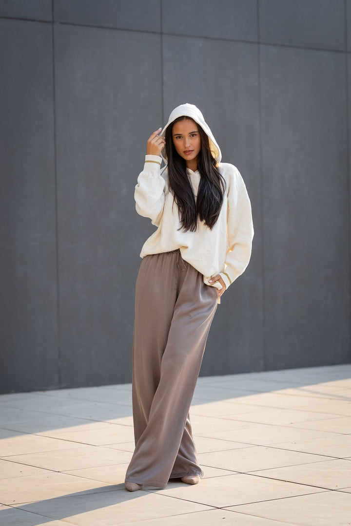 CALÇA TAUPE COM ELÁSTICO RUGA
