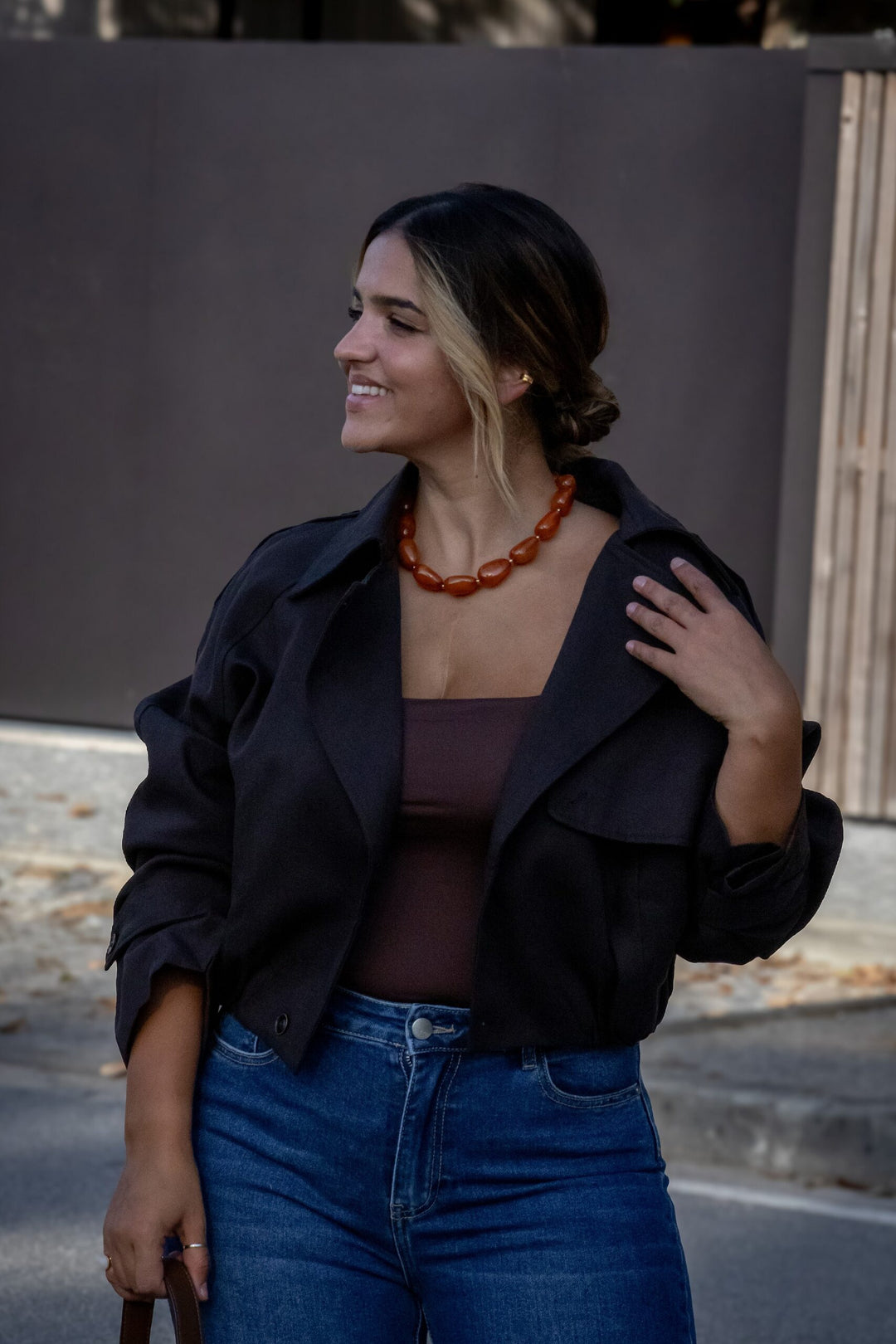 CASACO CURTO MILITAR PRETO PONTO CHIC